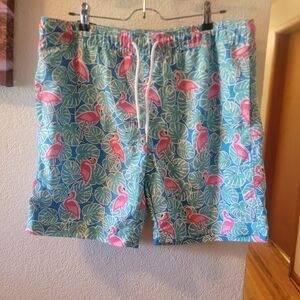Tropical Flamingo Print Swim Trunks